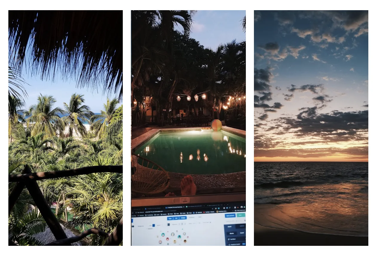 Tres escenas de trabajo y vida junto al mar en Puerto Escondido durante la expansión de Etiner