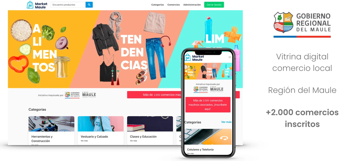 Plataforma Market Maule mostrando su vitrina digital para comercios de la Región del Maule
